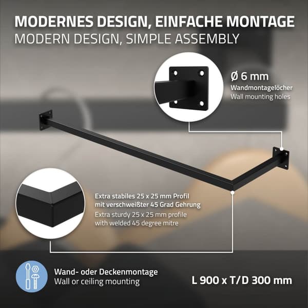 Tøjstativ hjørne til væggen 30x90 cm sort stål ML design