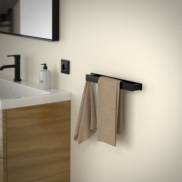 Håndklædestang uden at bore med kroge 42 cm sort stål ML-design