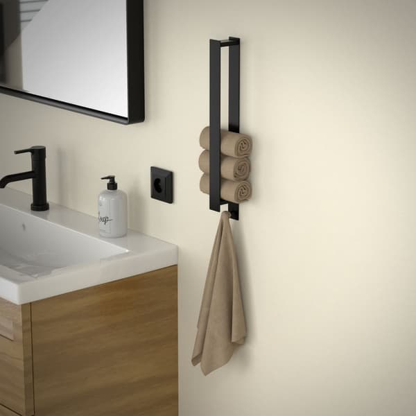Håndklædestang uden at bore med kroge 42 cm sort stål ML-design