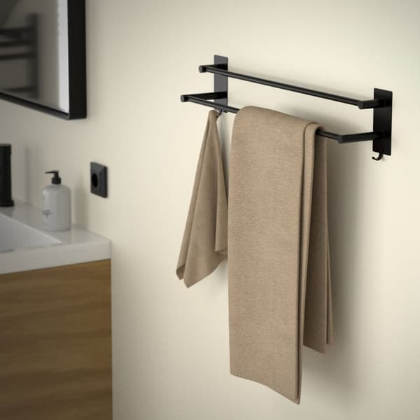 Håndklædestang uden boring 60 cm sort stål med 2 klæbepuder ML-Design