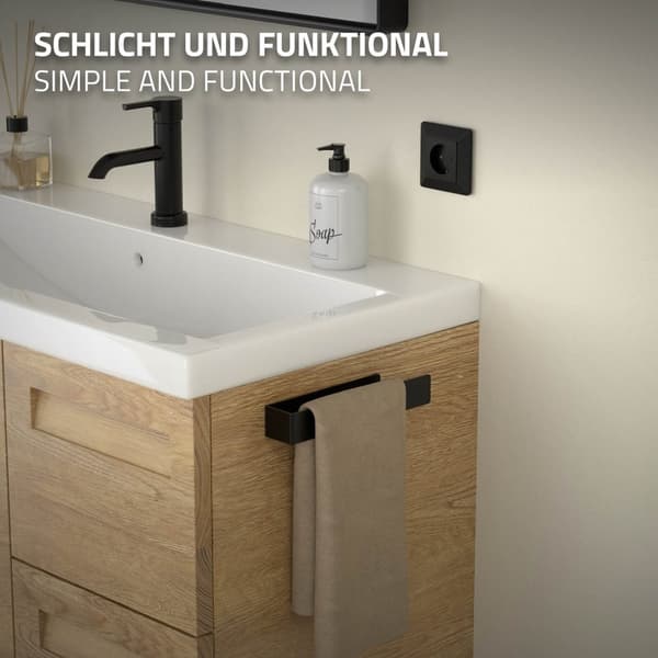 Håndklædestang uden boring med 2 klæbepuder 22 cm sort aluminium ML-design