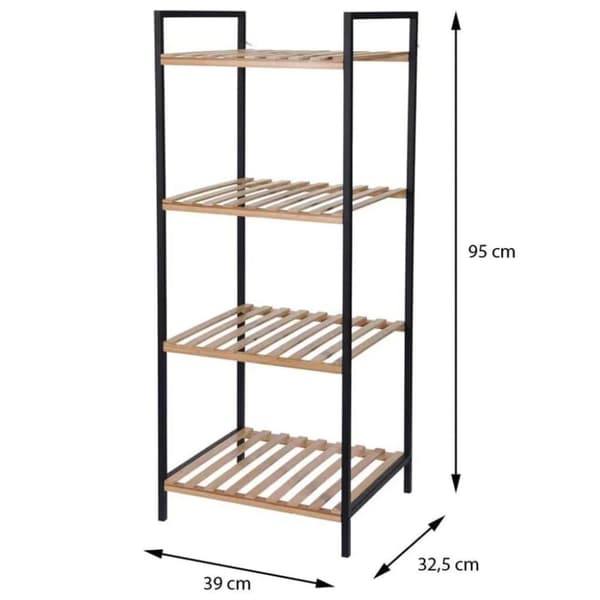 Förvaringshylla med 4 hyllor bambu och stål