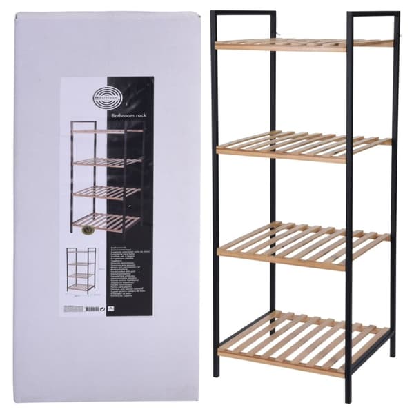 Förvaringshylla med 4 hyllor bambu och stål