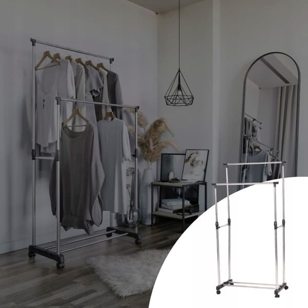 DUBBEL KLÄDERSTÄLL FÖR GARDEROBE STOR PÅ HJUL FÖR SOVRUM