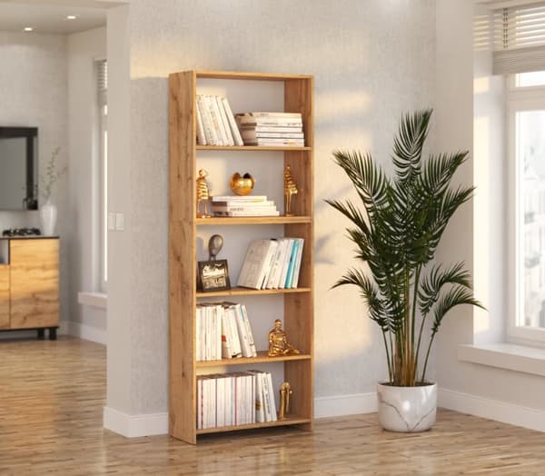 Kirjahylly Oak Wotan 70 CM 5 Hyllyt Kannet Lelut Loft Puinen