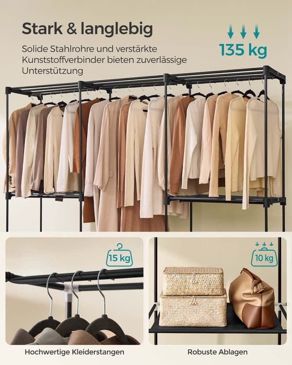 Fritstående Garderobeskab, SONGMICS RYG24BK, 112x43x165 cm, Sort