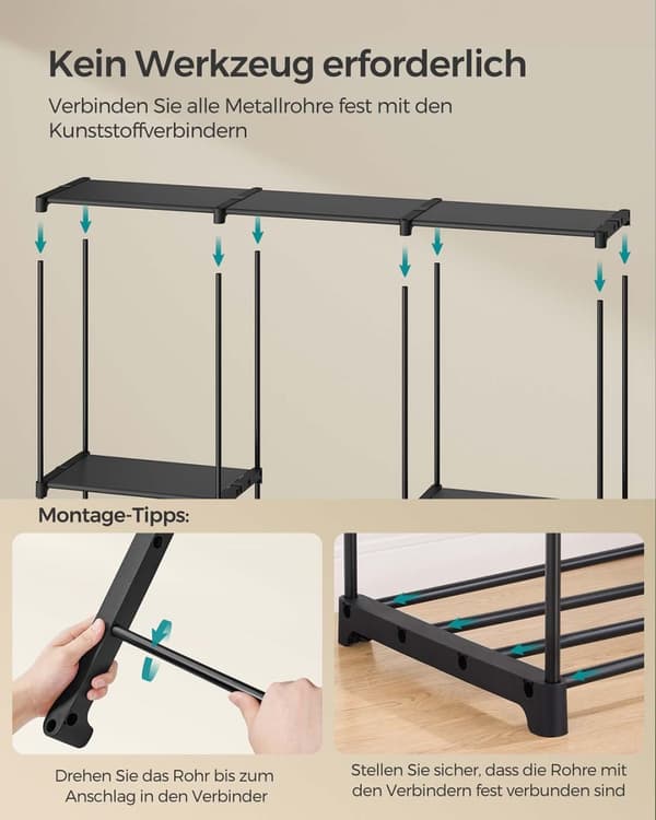 Fritstående Garderobeskab, SONGMICS RYG24BK, 112x43x165 cm, Sort