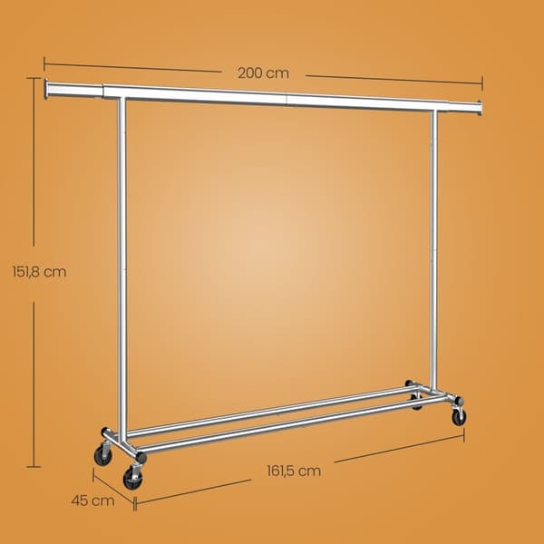 Klädställning på hjul, SONGMICS HSR175E01, 45x(160-200)x161.5 cm, Silver