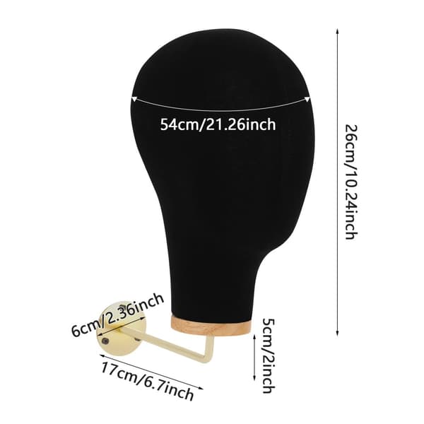 Väggmonterat Mannequinhuvud, 54 cm huvudomkrets, 26 cm höjd, hållbart material,Svart
