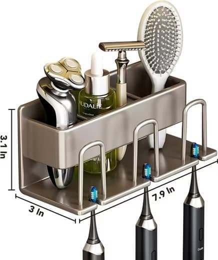 Lollanda Tandborsthållare utan Borrning, Vägghållare till ltandborsten, Fäst på väggen - 3 Platser med Mugghållare, Aluminium