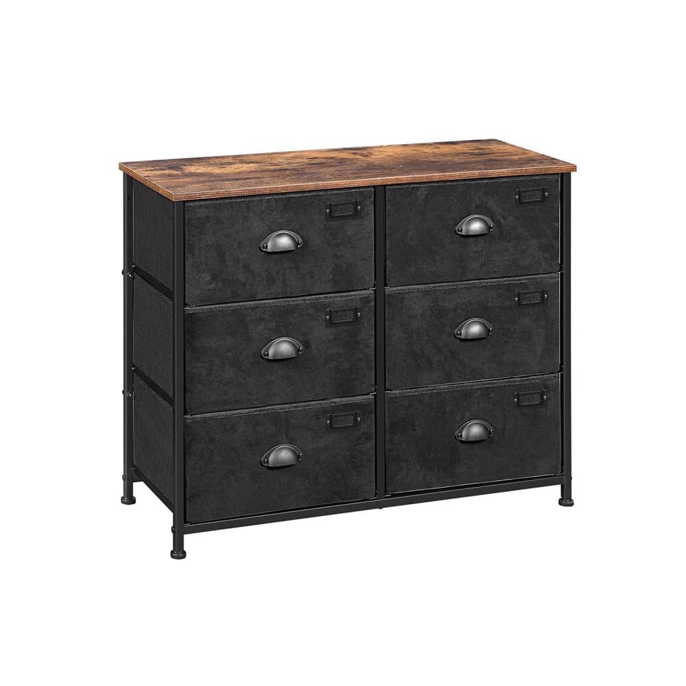 Segenn's Commode - skåp - Med 6 lådor - Metallram - Industriell - Yta med träfibrer - Vintage Brun-Svart