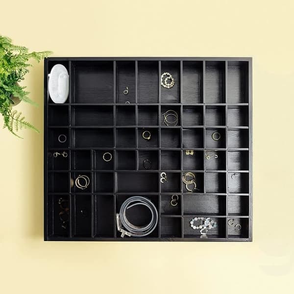 Creative Deco Showcase Brickhylla Svart Trä| 51 Fack | 52 x 46 x 5 cm | Smycken Förvaringsskåp Låda | Arrangör