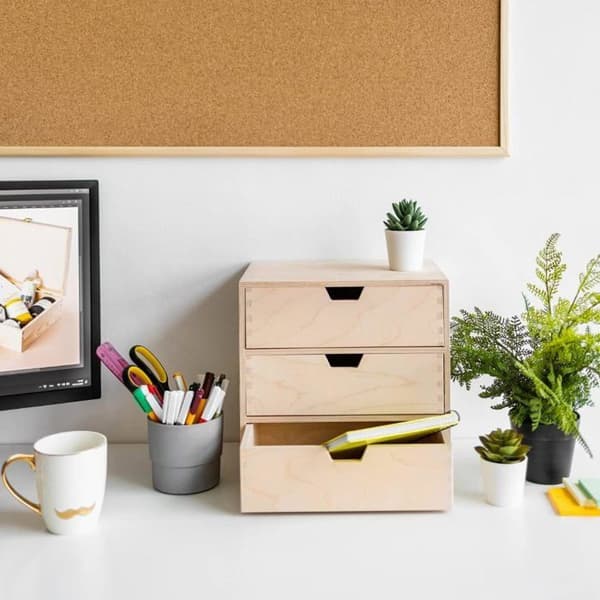 Mini byrå av trä - Creative Deco - 3 lådor - Perfekt beige byrå att dekorera och måla