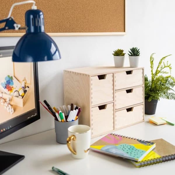 Creative Deco liten träkista | 5 lådor | 36 x 20 x 28,5 cm | Office Organizer | Office Storage Organizer
