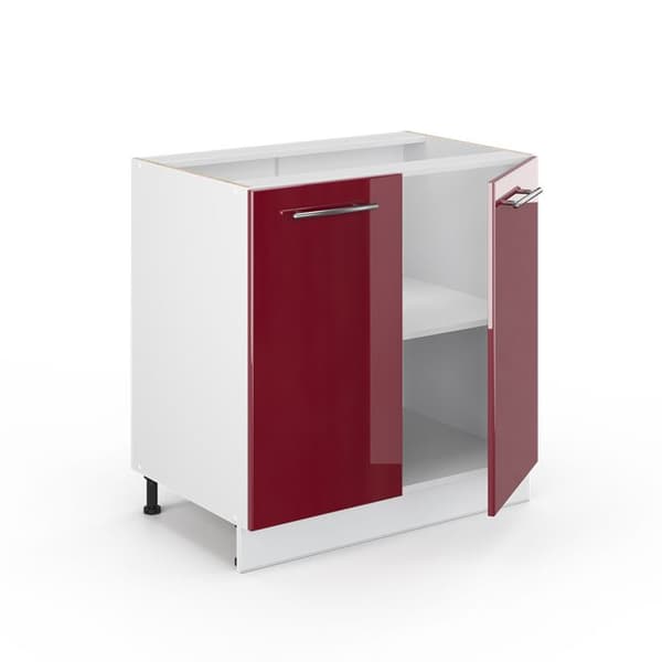 Badrumsmöbel Fame-Line, 80x82cm med hylla, utan PT, Röd bordeaux hög glans, Vit, Vicco