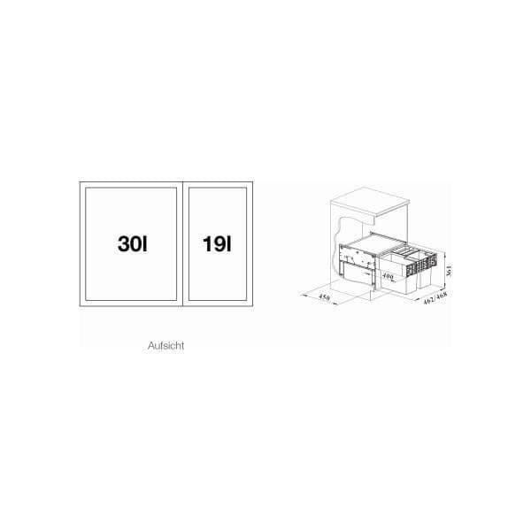 Blanco Select II 60/2 Abfallsammler, 1 x 30 L och 1 x 19 L Eimer, grå (526203)