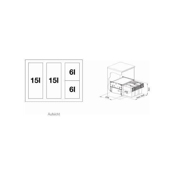 Blanco Select II 60/4 Abfallsammler, 2 x 15 L och 2 x 6 L Eimer, grå (526206)
