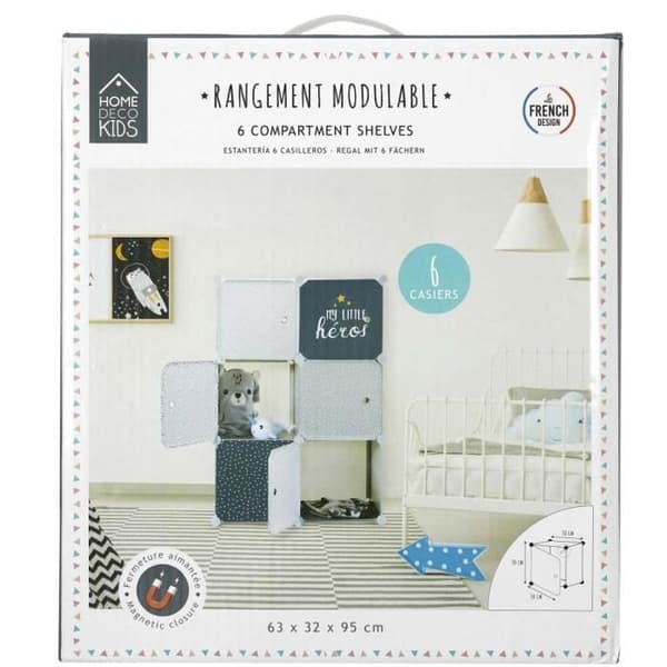 Modulär garderobsförvaring 6 Kub - HOME DECO FACTORY - Kille - M4 - Grå - Barn
