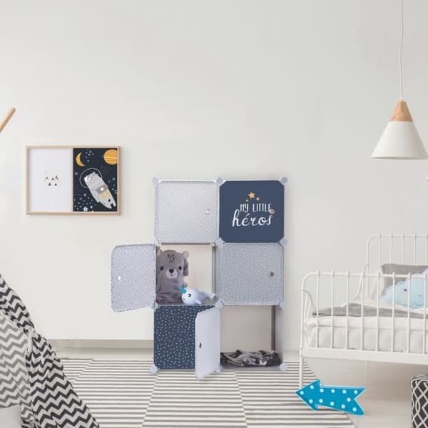 Modulär garderobsförvaring 6 Kub - HOME DECO FACTORY - Kille - M4 - Grå - Barn