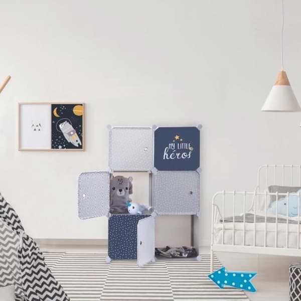 Modulär garderobsförvaring 6 Kub - HOME DECO FACTORY - Kille - M4 - Grå - Barn