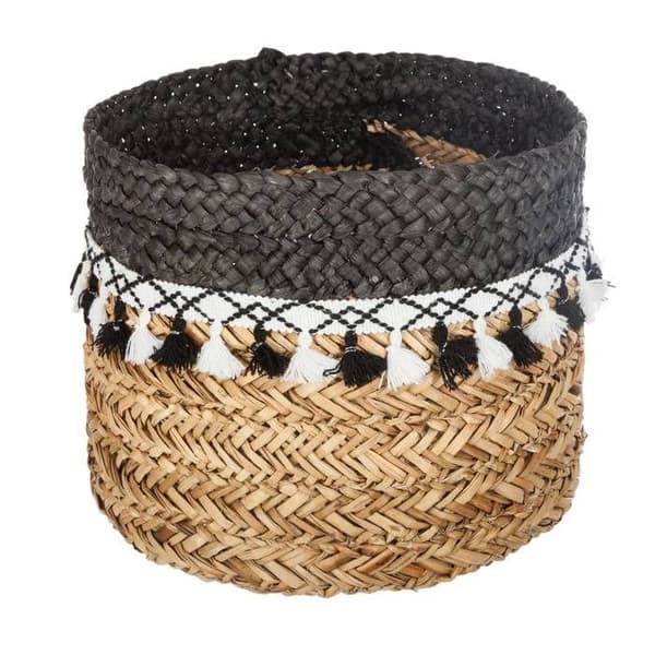 Atmosphera - Set med 3 sjögräs korgar med pompomer S: L, 26 x H, 20 cm M: L, 30 x H, 23 cm L: L, 33 x H, 25 cm Svart/beige