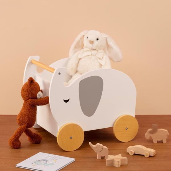 Barnvagn "Elefant" - trä - vit - 35x39 cm - Vit - Atmosphera inredningsskapare