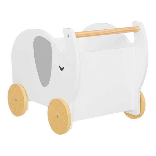 Barnvagn "Elefant" - trä - vit - 35x39 cm - Vit - Atmosphera inredningsskapare