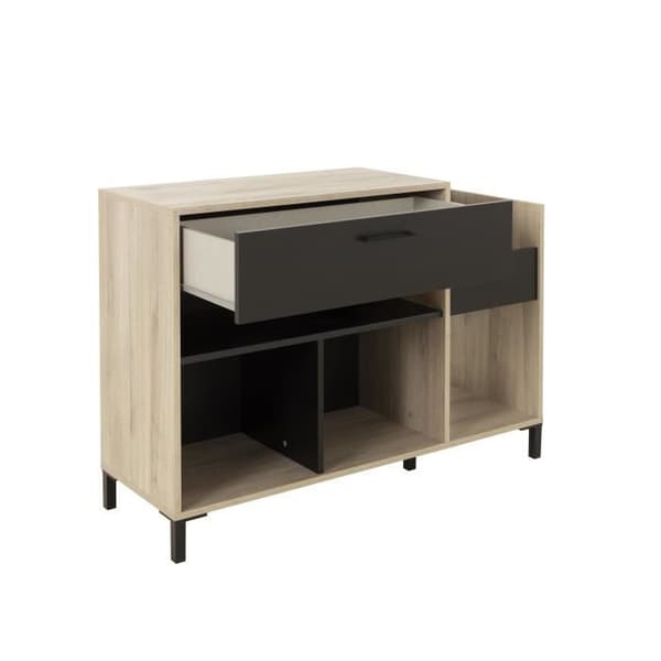 Vinylförvaringsenhet - GAMI - Platina - Urban stil - Ekdekor - Svart - L 115 x D 40 x H 81 cm