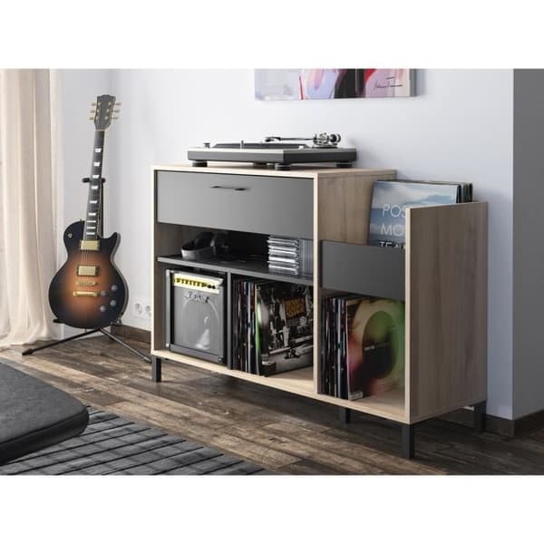 Vinylförvaringsenhet - GAMI - Platina - Urban stil - Ekdekor - Svart - L 115 x D 40 x H 81 cm