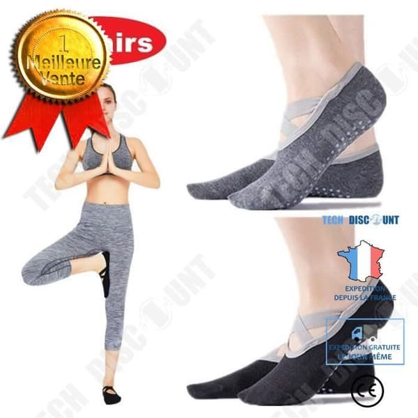 TD® Fitness Accessories - Bodybuilding, 2 par halkfria yogastrumpor för kvinnor med remmar, kostym grå