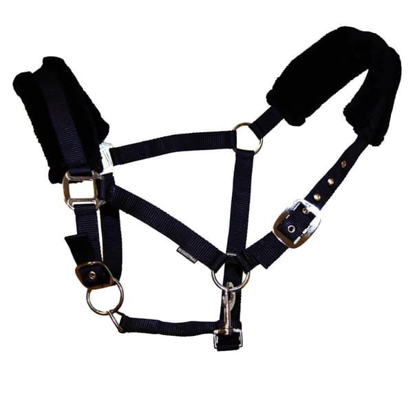 Hy Faux Fur Padded Head Collar with Lead Rope Black Full