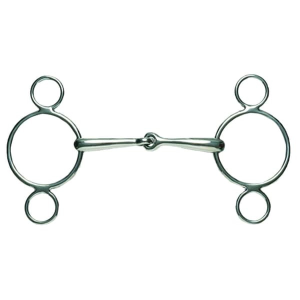 Korsteel Horses Stainless Steel Jointed 2 Ring Dutch Gag Bit Silver 6in