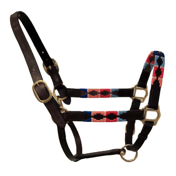 Blenheim Leather Polo Horse Headcollar Turquoise/Red/Orange/Blue Full