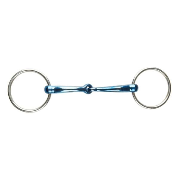 JP Korsteel Blue Steel Jointed Loose Ring Snaffle Bit Blue/Silver 4.5in