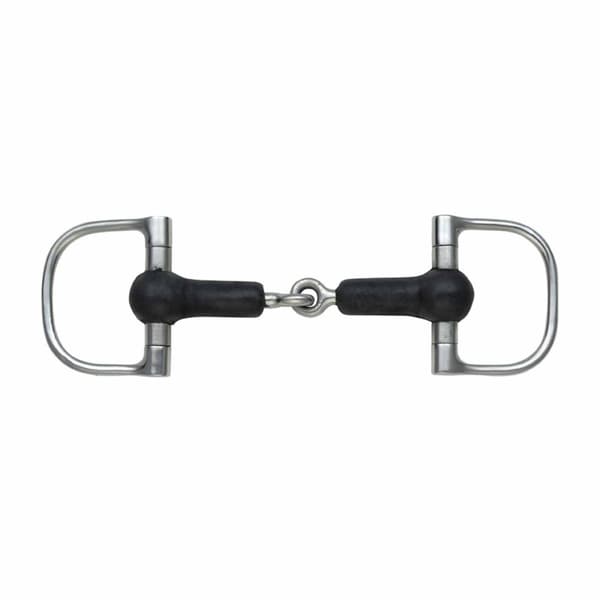 Shires Rubber Jointed Horse D-Ring Snaffle Bit Black/Silver 4.5in
