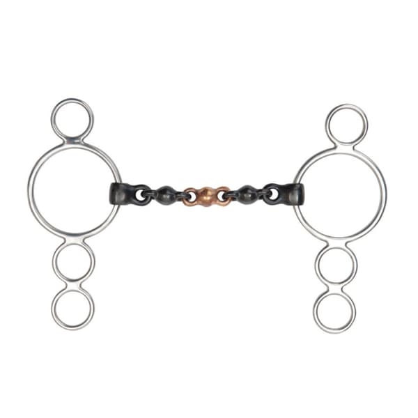 Shires Sweet Iron Waterford Horse 3 Ring Gag Bit Silver/Black/Brown 6in