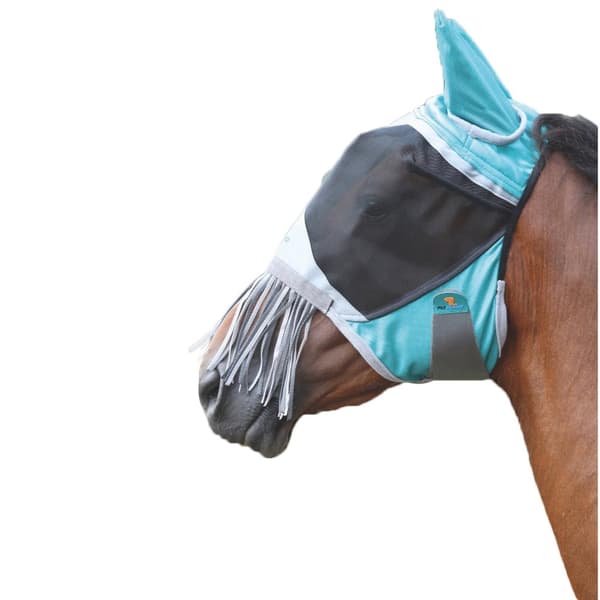 Shires Deluxe häst flugmask med öron och nosfransar