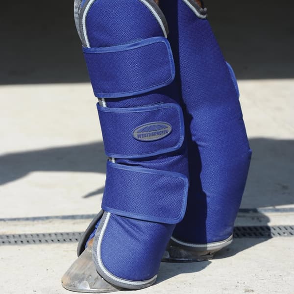 Weatherbeeta Long Wide Tab Horse Travel Boots Dark Blue/Grey/White Cob