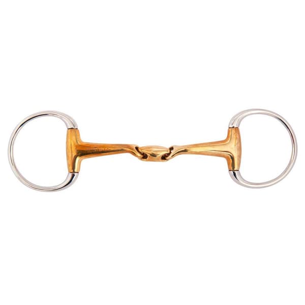Br Snaffle Egg-but Double Jointed Snaffle Soft Contact Slightly Curved 16 Mm Rings 70 Mm Guld 14.5 cm