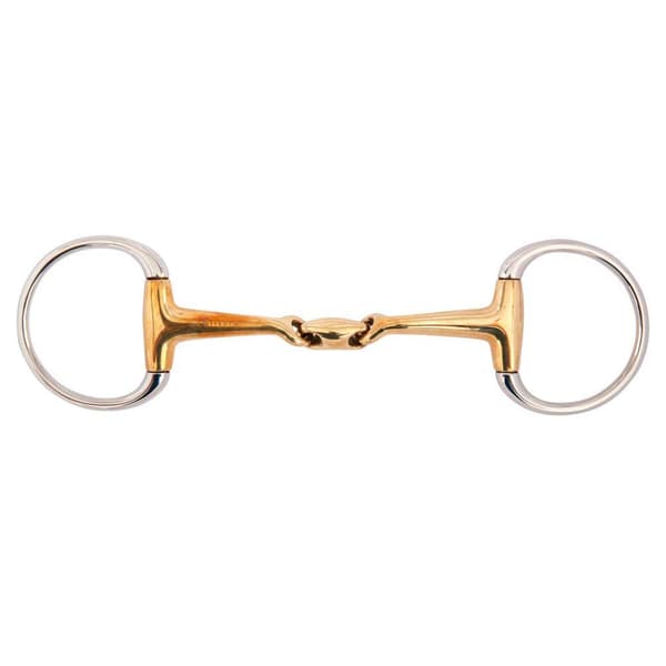 Br Dubbelfogad Snaffle Mjuk Kontakt Lätt Böjd Bustrens 14 Mm Ringar 70 Mm Snaffle Guld 11.5 cm