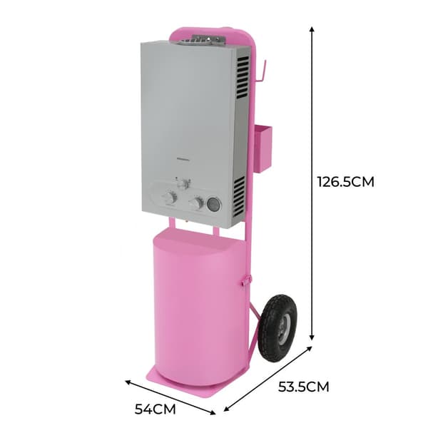 GAS BÆRBAR HESTEBRUSER | Vogn med 10" luftfyldte hjul | Stål | 18L tank | Temperatur op til 75° | 10m slange | Sprøjtepistol med 9 mønstre | TILBEHØR