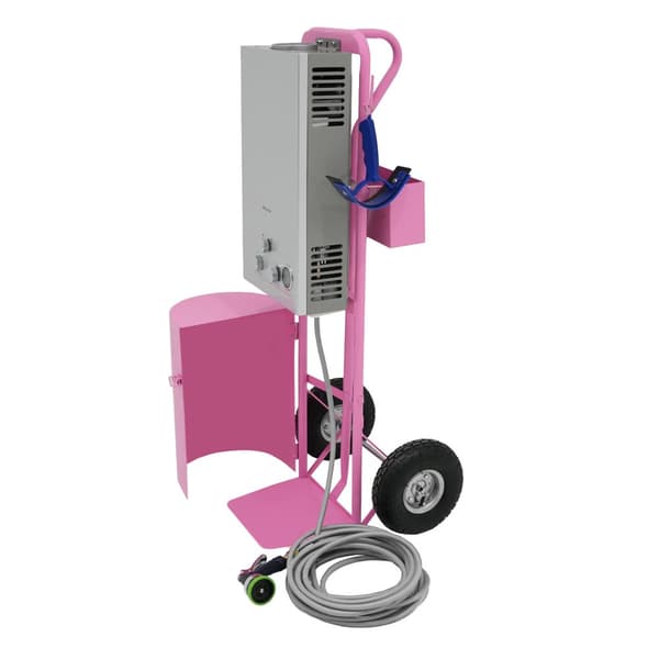 GAS BÆRBAR HESTEBRUSER | Vogn med 10" luftfyldte hjul | Stål | 18L tank | Temperatur op til 75° | 10m slange | Sprøjtepistol med 9 mønstre | TILBEHØR