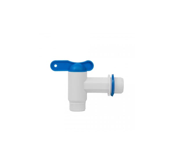 PP-hana, jossa 3/4 "uloskierretulo, 3/4" ulkokierrelähtö - valkoinen