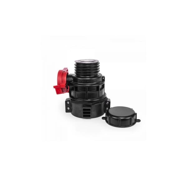 IBC kulventil GW S75x6 (plastfläns) med utlopp, utvändig gänga S60x6