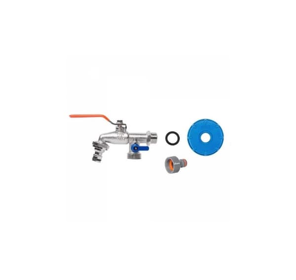 IBC adapter S60x6, hane med to han ¾" udgange + 2 hun ¾" hane adaptere