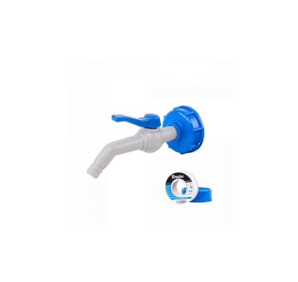 Sett - PP 45° kran med IBCS60x6 adapter for 13 mm slange med PTFE tape