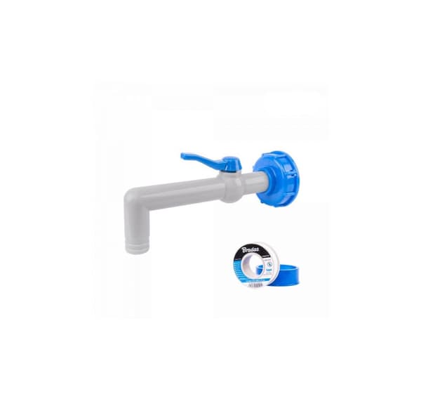 Sett - PP 90° kran med IBCS60x6 adapter for 19 mm slange med PTFE tape