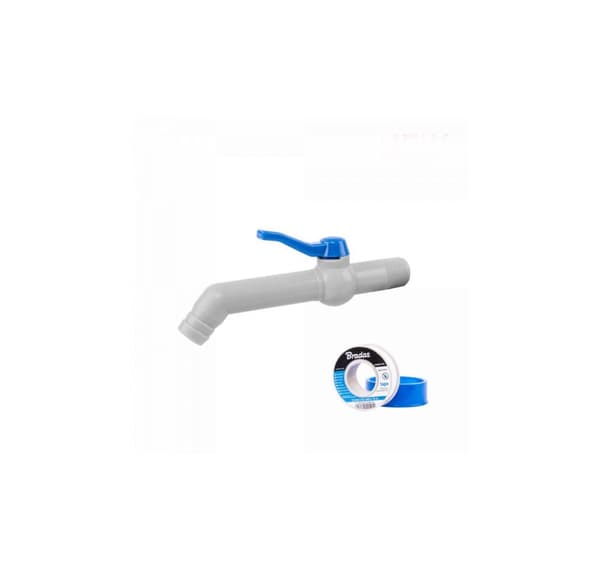 Sæt - PP 45° 3/4'' vandhane til 19-25mm slange, længde 19cm, med PTFE tape.