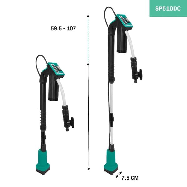 VONROC Batteridriven Dränkbar Pump för Regnvattenstunnor – 50W, 1500 l/h, 12V, Teleskopiskt Rör & Torrkörningsskydd