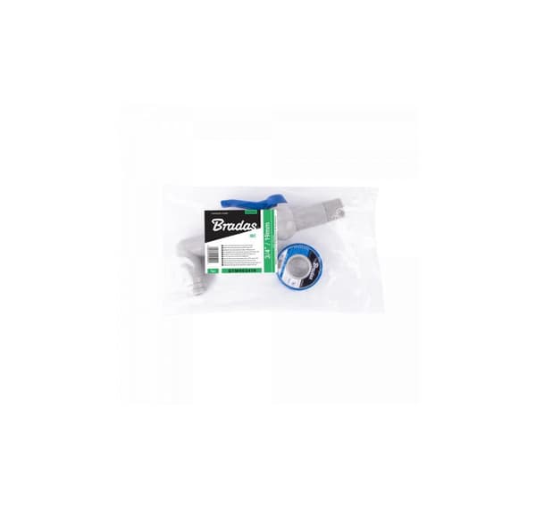 Set - PP 90° 3/4'' kran för 19-25mm slang, längd 20cm, med PTFE-tejp.